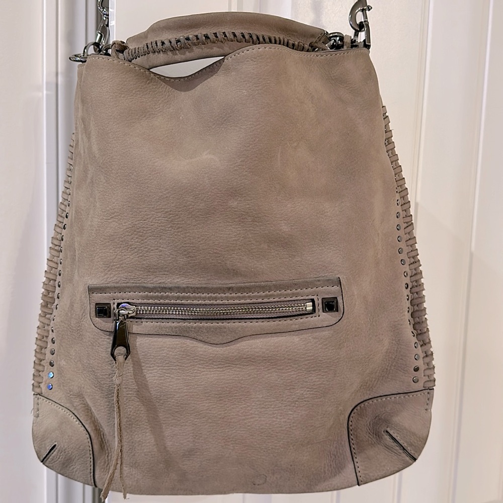 Rebecca Minkoff Hobo Crossbody Tote Suede Grey
